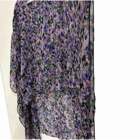 Cha Cha Vente Size M Women's Floral Sheer Cover Up Tunic Hi Lo Poncho Caftan - Picture 6 of 8